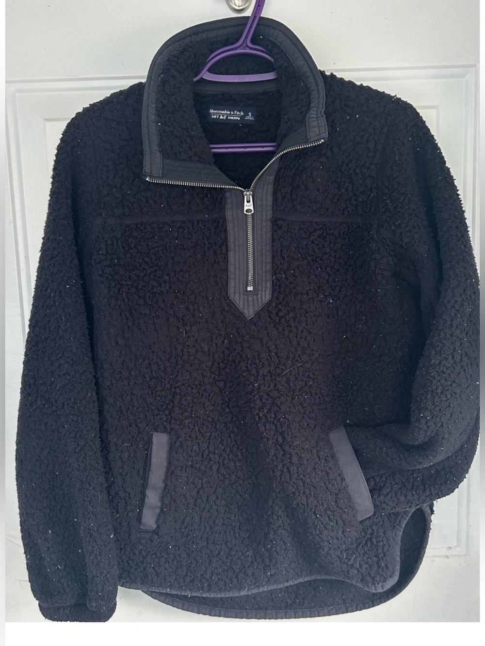 Abercrombie & Fitch Soft Sherpa Half Zip Fleece Pullover Black Size S